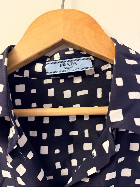Prada Tops - Prada soft black Blue Shirt with White Square Print